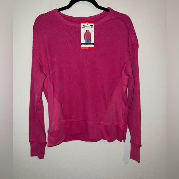 Seven7 Women’s Long Sleeve Waffle Crewneck Top Hot Pink Size XS PTP-21” L-23.5” - Picture 5 of 11